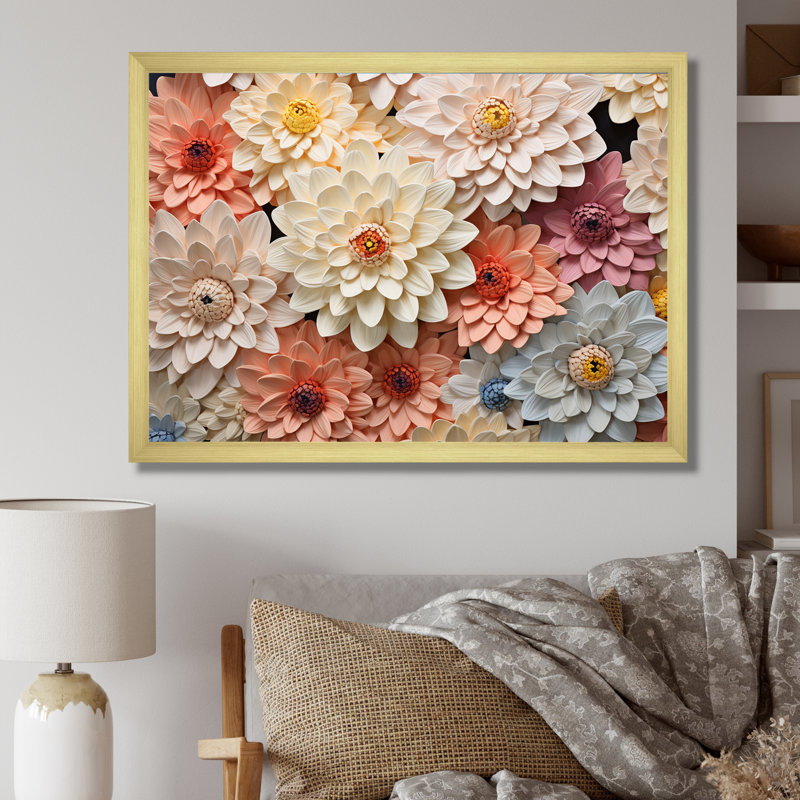Sunnit Blooms Zinnias Flowers sur toile, Cadre doré simple, H 24 po x l 32 po x P 1 po