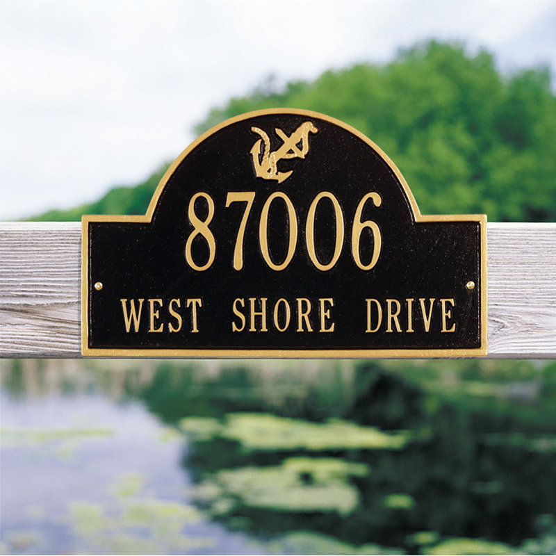 Nautical 2-Line Wall Address Plaque, Black/Gold, Yes