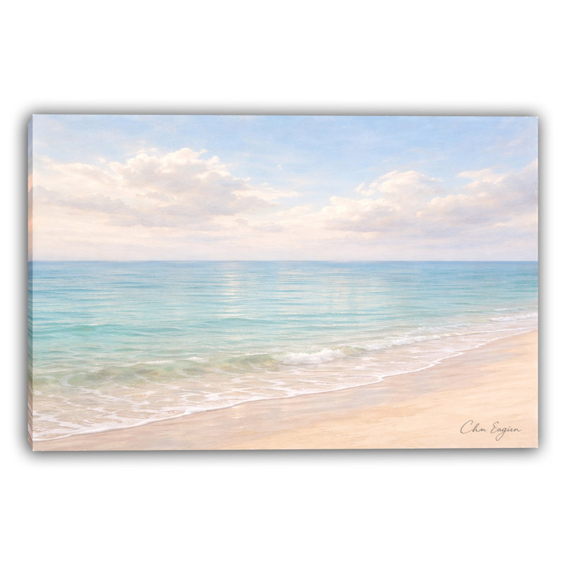 Art mural sur toile Sunlit Shore Coastal Beach, L 16 po x H 12 po x P 1 po