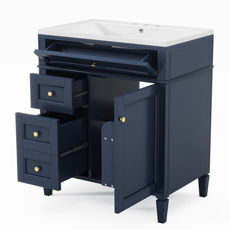 Elouan 30.01'' Single Bathroom Vanity with Solid Wood Top, Blue