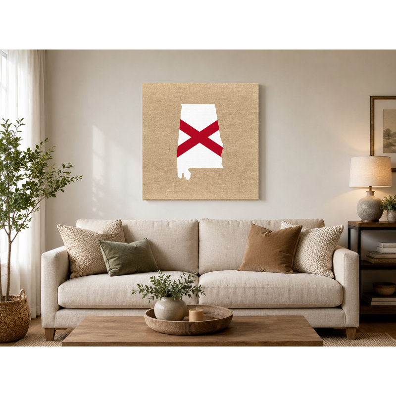 Alabama State Flag Map - Art mural sur toile carrée, 32" W x 32" H