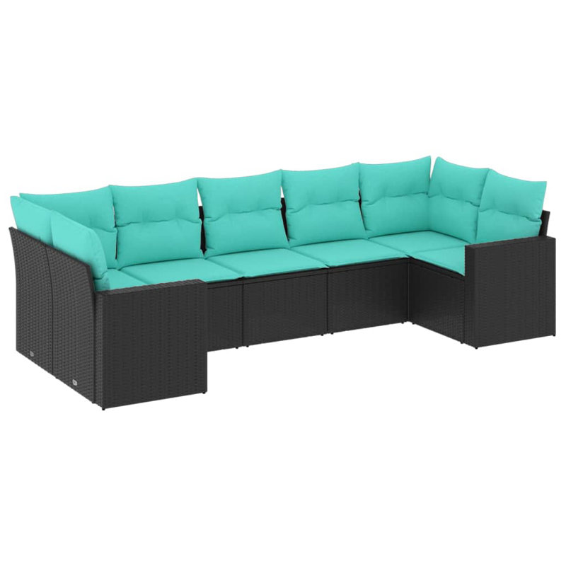  Ensemble de canapé de patio 7 pièces avec coussins en rotin de polyester noir