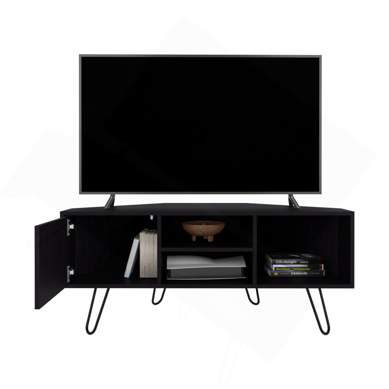 Lancaster Corner Tv Stand, With Two Shelves And Two Cabinets, Black