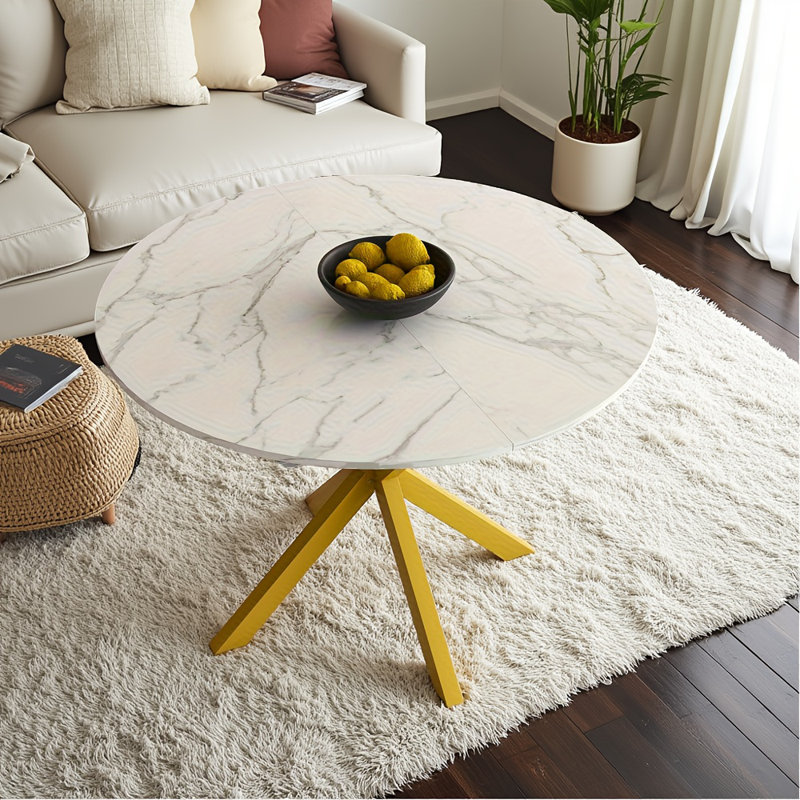 Table de salle à manger extensible moderne avec plateau en marbre et base en X pour 4 à 6 personnes, extensible de 42 po à 59 po pour les petits espaces