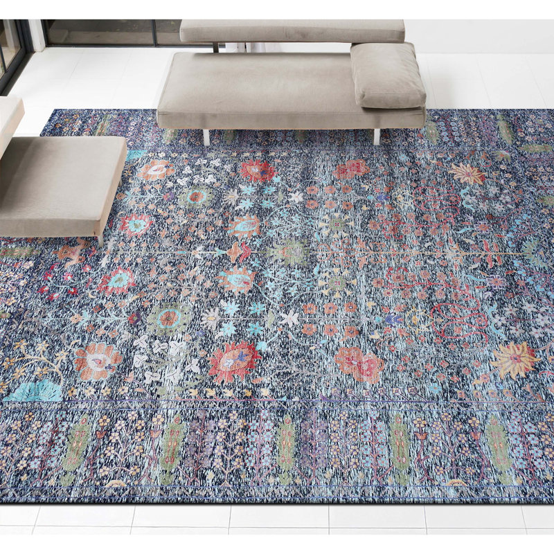 Hand Knotted Oriental Area Rug in Black/Green/Orange/Blue, Rectangle 9' x 12'