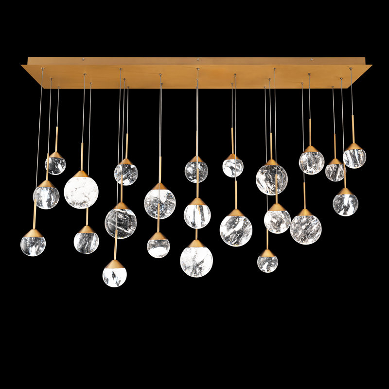 Quest 23 Light Crystal LED Multi-Light Pendant, Aged Brass