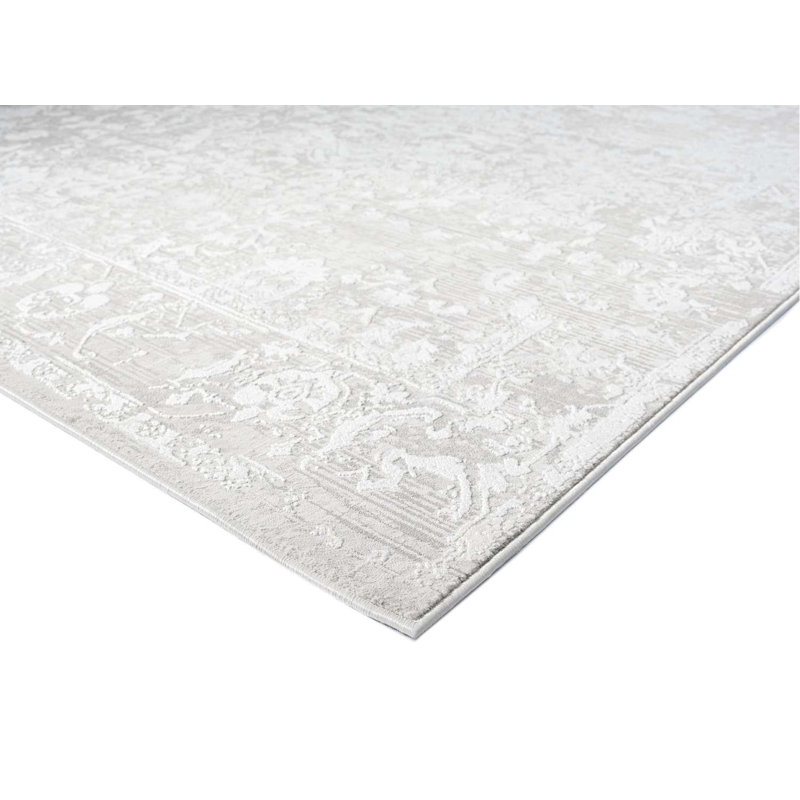 Tapis gris / ivoire en polyester tissé à la machine à motif abstrait Bronco, Rectangle 9 pi 10 po x 13 pi 2 po