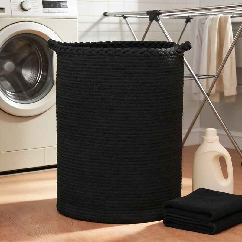 Large Woven Laundry Basket With Handles, 58L Cotton Storage Hamper For Blankets, Clothes, Toys, And Pillows, Breathable And Sturdy Home Organization Bin