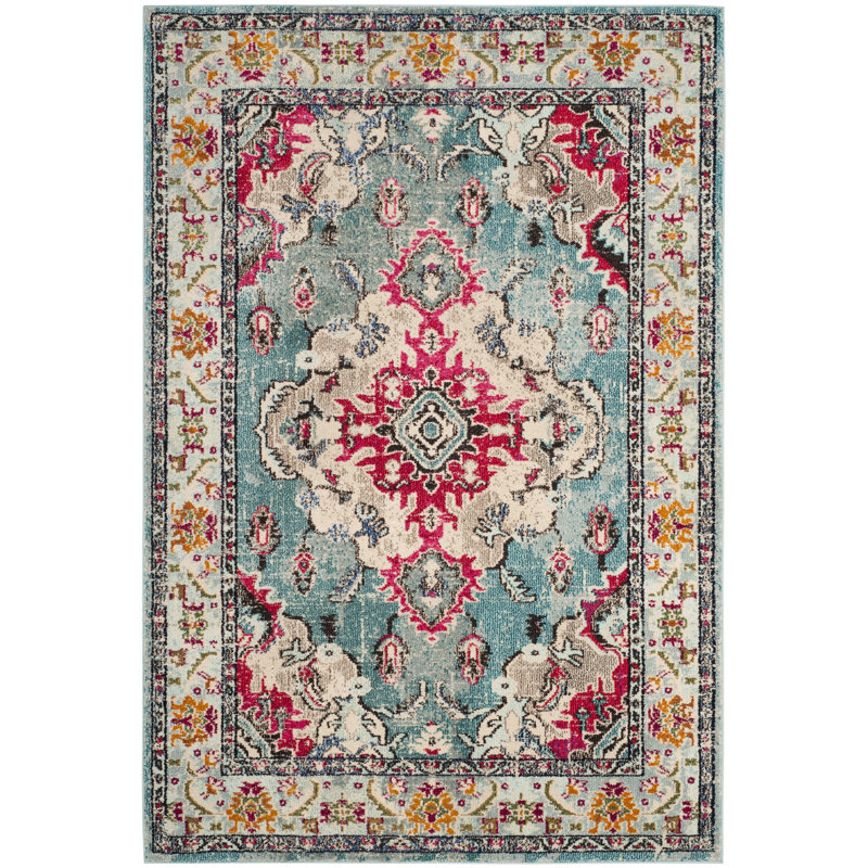 Almyra Oriental Area Rug, Rectangle 11' x 15', Light Blue/Fuchsia