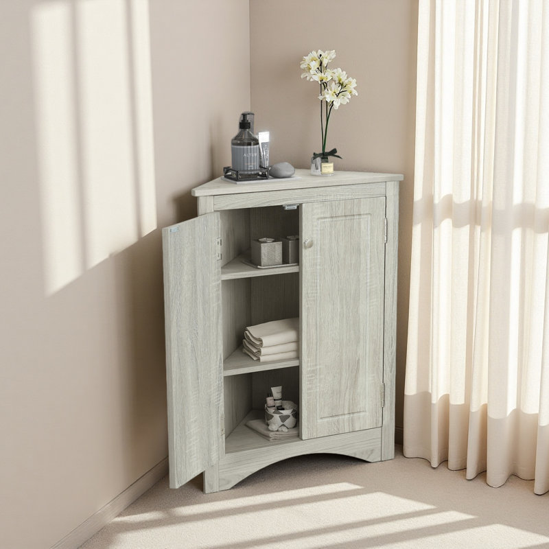 Triangle Bathroom Storage Cabinet With Adjustable Shelves, Oak