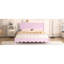 Cadre de lit plateforme en bois rose grand format - Design rétro avec tête de lit rectangulaire, sommier tapissier, pour 600 lb, tablette de rangement supplémentaire