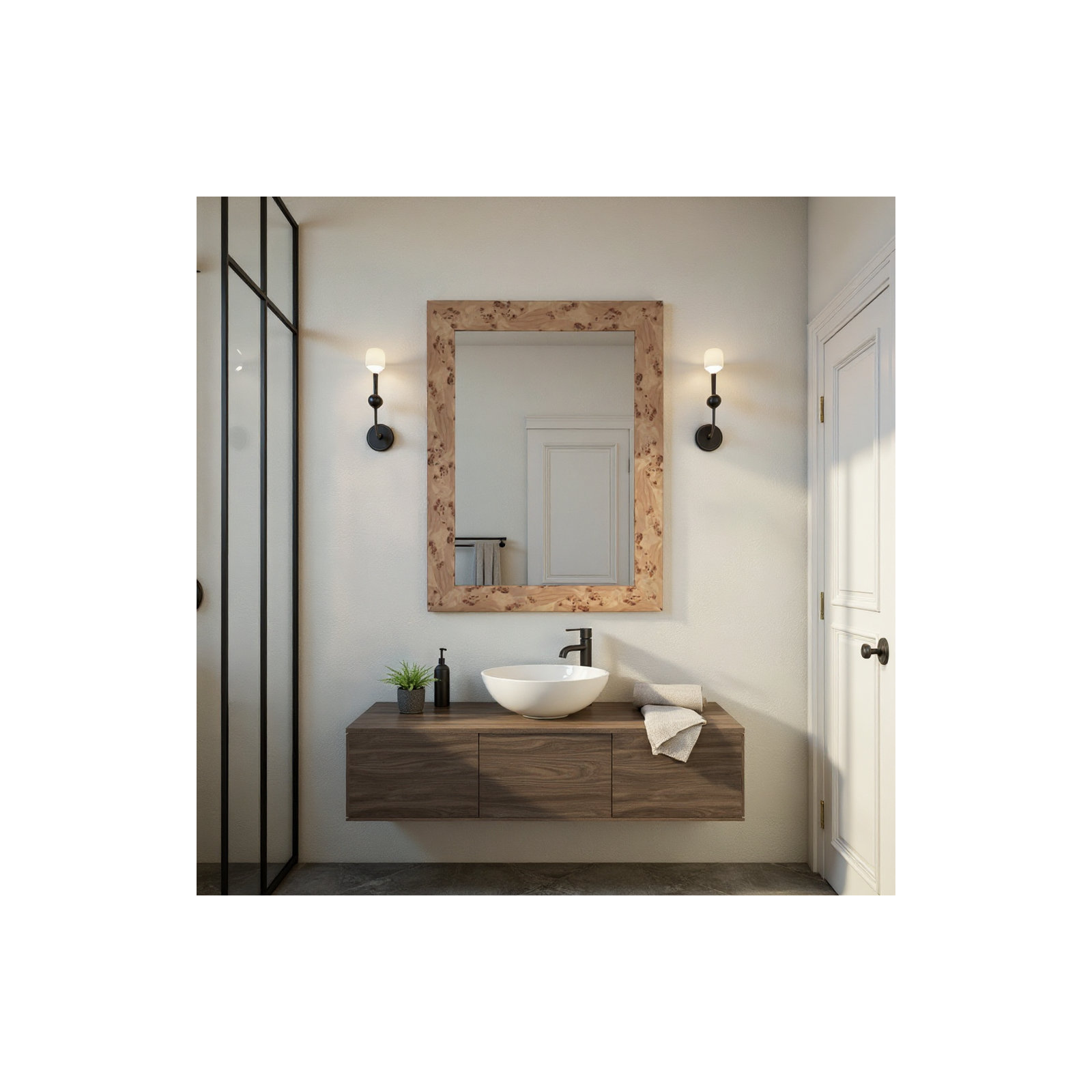 Burled Vanity Mirror, 40" x 30"