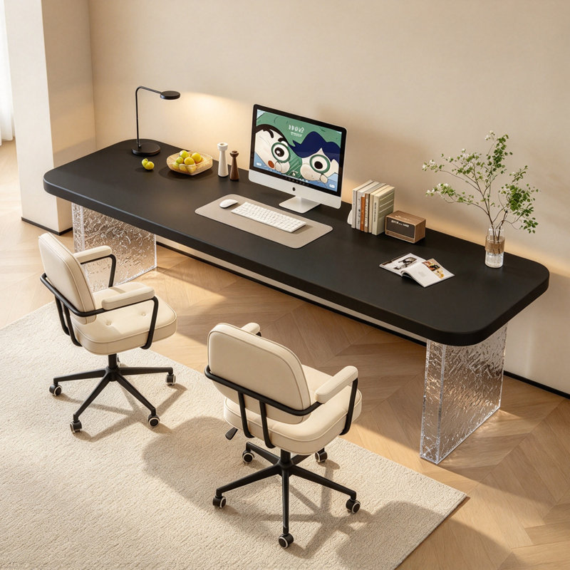 Bureau rectangulaire noir en acrylique et bois massif, H 29,52 po x l 78,74 po x P 23,62 po, Noir/transparent
