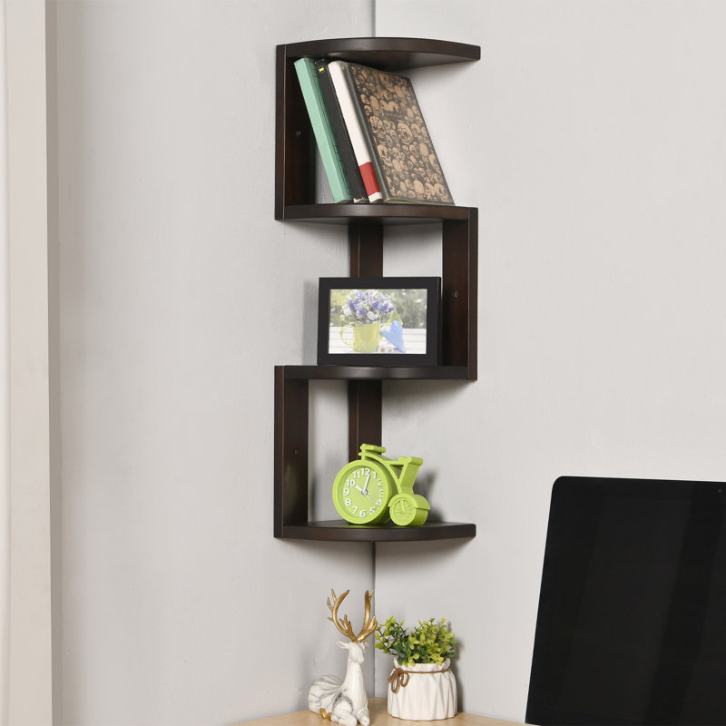Corner Shelf, 4 Pieces, USA-Grown Solid Hickory Hardwood, Natural Hickory