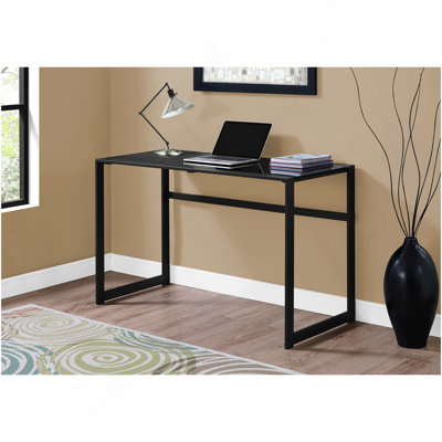 Bureau d'ordinateur, bureau personnel, ordinateur portable, L 48 po, travail, verre trempé noir, métal noir, contemporain, moderne
