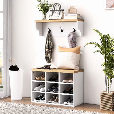 21 bancs à chaussures, portemanteau, 9 armoires de rangement, blanc, couloir, design compact, espace, portemanteau