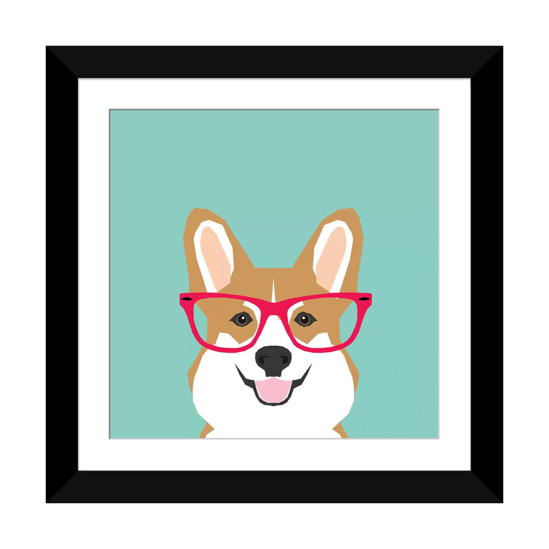 « corgi verres », reproduction sur toile tendue Pet Friendly, H 24 po x l 24 po x P 1 po, Papier d'art encadré noir, Blanc