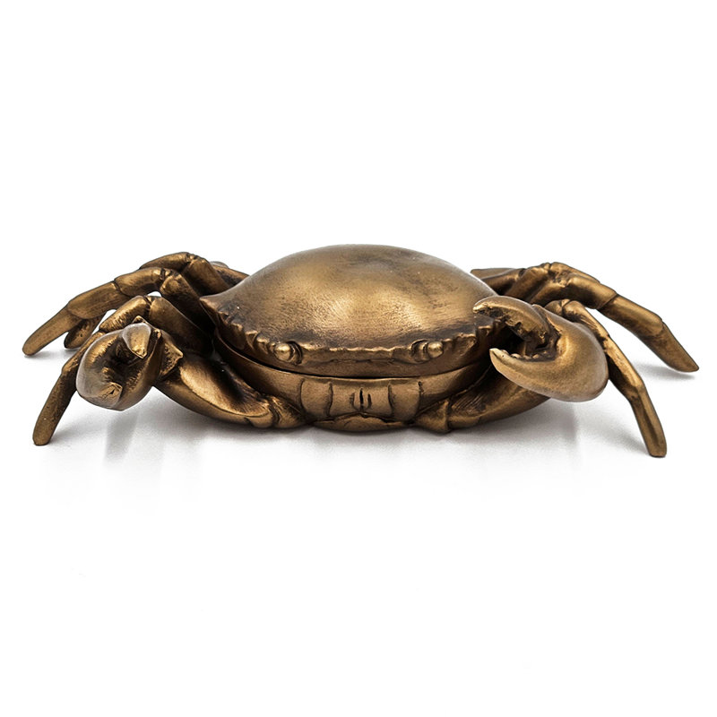 Boîte de crabe réaliste en polyrésine 9,5 x 6 x 3 po avec finition cuivre chaud