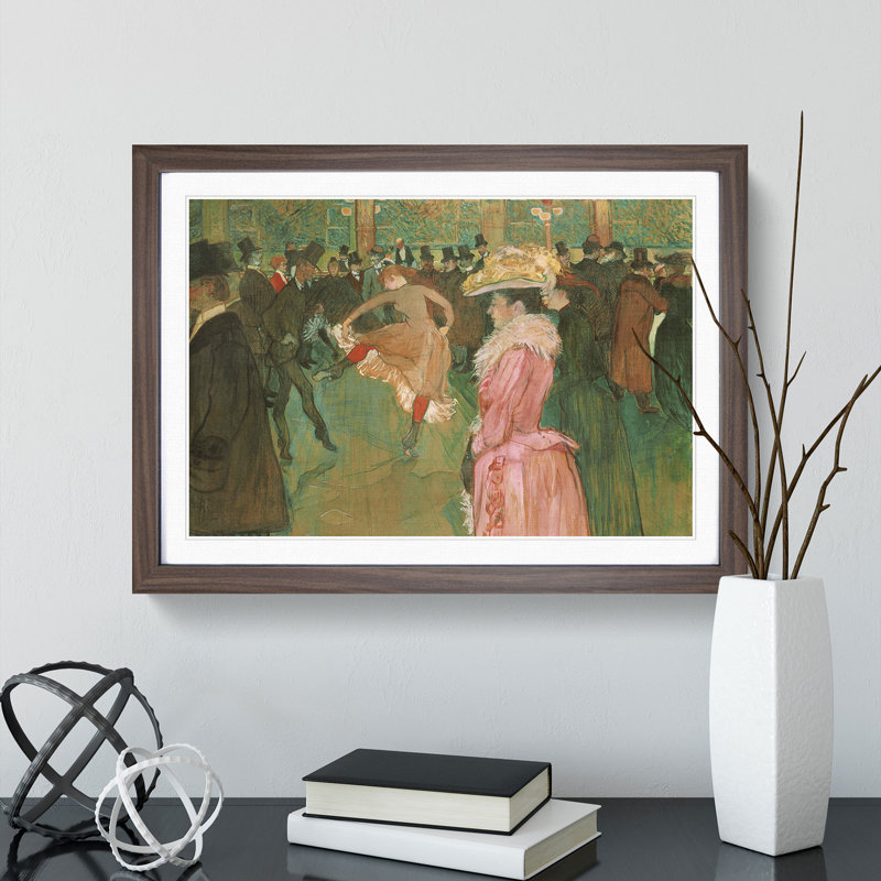 At the Cabaret Dance by Henri De Toulouse-Lautrec - Picture Frame Painting, Walnut Framed, 27cm H x 36cm W x 2cm D