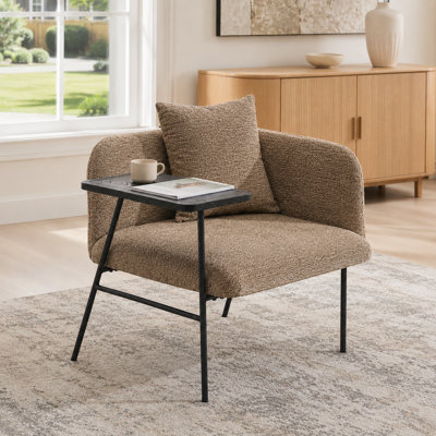 Canapé simple rembourré de détente moderne avec petit dossier de table intégré, pieds en métal et poches latérales pour le salon, la chambre et le jardin