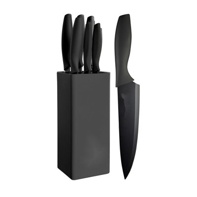 Knife Block Set Of 6 Kitchen Knives, Extra Sharp Stainless Steel Blades For Professional Cutting With Non Stick Coating & Soft Touch Easy Grip Handles