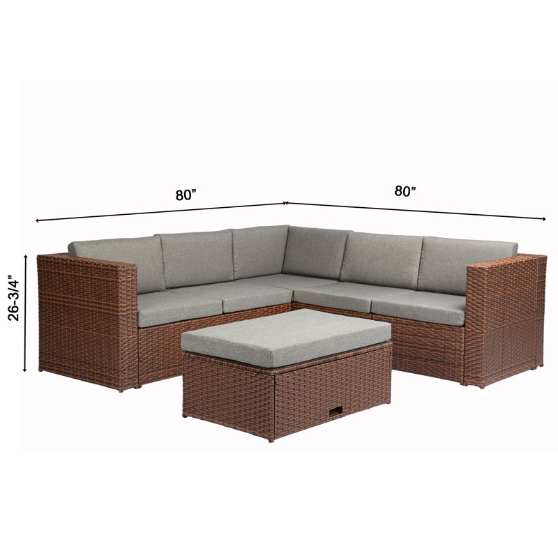 Ensemble de conversation modulaire en rotin avec coussins 4 pièces Cotswald, Brun