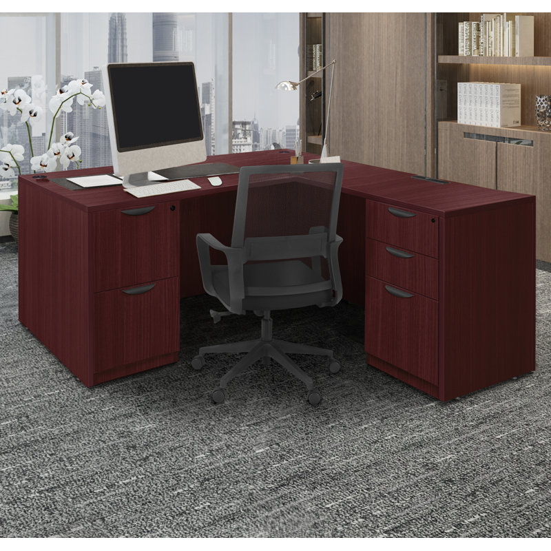 Regency Legacy L Desk with Double Full Pedestal Drawer Unit, Mahogany, 29" H x 66" W x 101" D