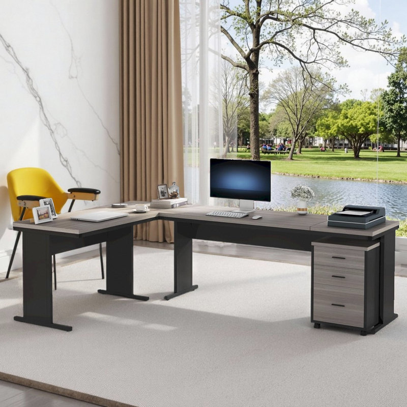 Bureau de direction en L 83 po - Style industriel