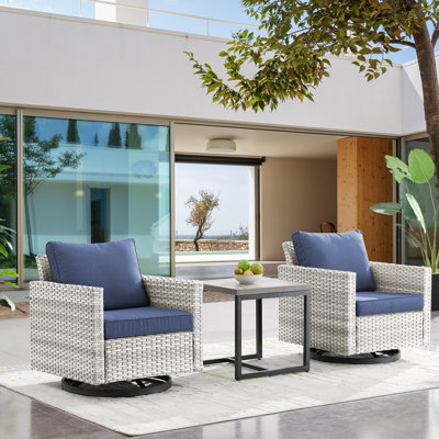 Hildale 3 - Piece Wicker Rattan 2 - Person Swivel Seating Group with Side Table by Rosecliff Heights