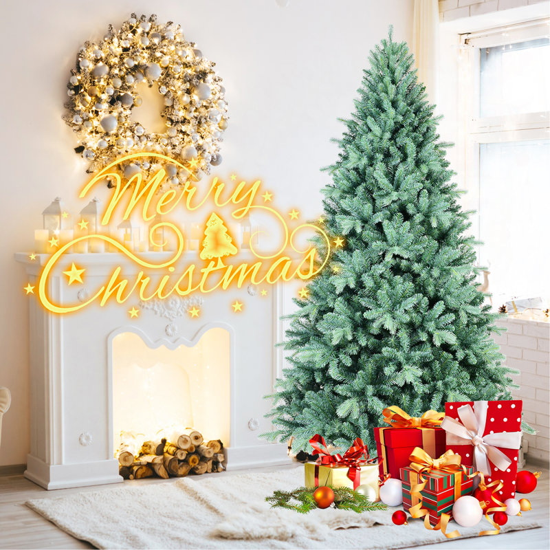 Arbre de Noël 9 pi PE / PVC bleu-vert 9 pi - 3268 pointes, branches articulées, aspect naturel, support en métal stable, décoration des Fêtes facile à assembler