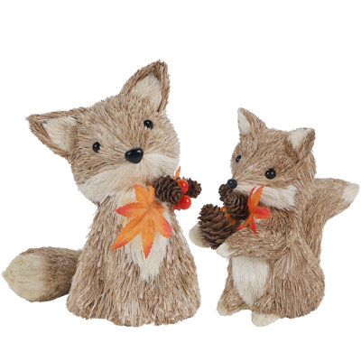 Fall Decor Set of 2 Sisal Fox, Thanksgiving Decorations for Home Table Centerpiece, Foxes Animals Figurines, Handmade Ornaments, Autumn Mantel Firepla
