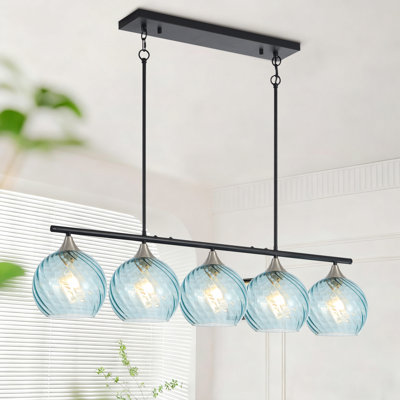 Levona 43" 5-Light Linear Kitchen Island Pendant with Spiral Glass Lampshade