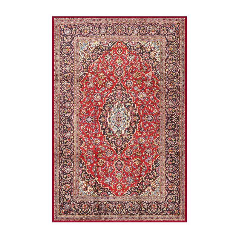 Rouge/bleu marine/Tapis décoratif brun clair de style oriental eshaal, Rectangle 2 pi x 5 pi