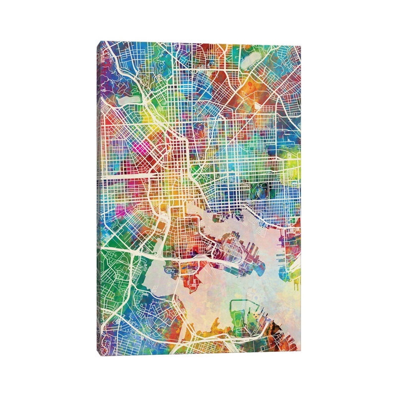 Baltimore MD Map Color by Michael Tompsett - Wrapped Canvas Gallery-Wrapped Canvas Giclée, 20.32 cm H x 30.48 cm W