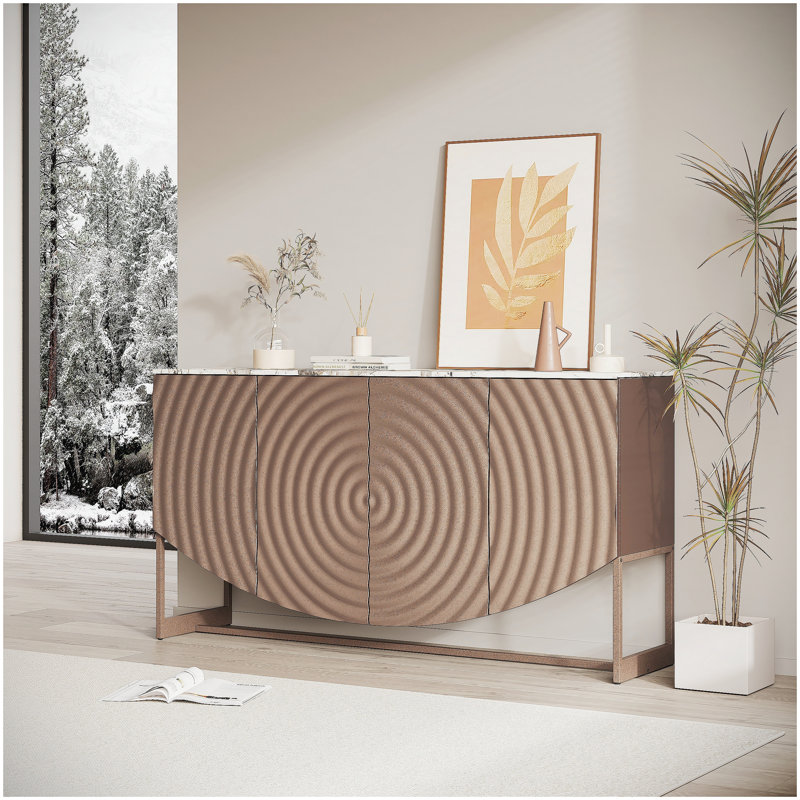 Unique 3 D wave texture sideboard, marble-like sticker counter top, modern luxury style, multi-functional living room and dining room storage sideboard buffet cabinet