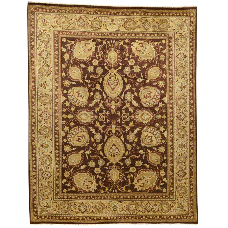 High-Quality Hand-Knotted Brown And Gold Area Rug