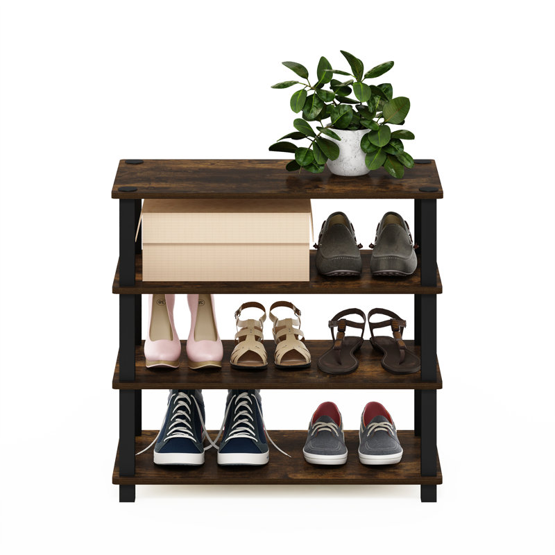 12 Pair Stackable Shoe Rack, Amber Pine/Black