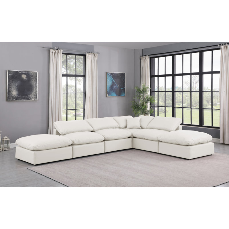 Canapé modulaire en similicuir 6 pièces Itala, Crème végétalien en cuir