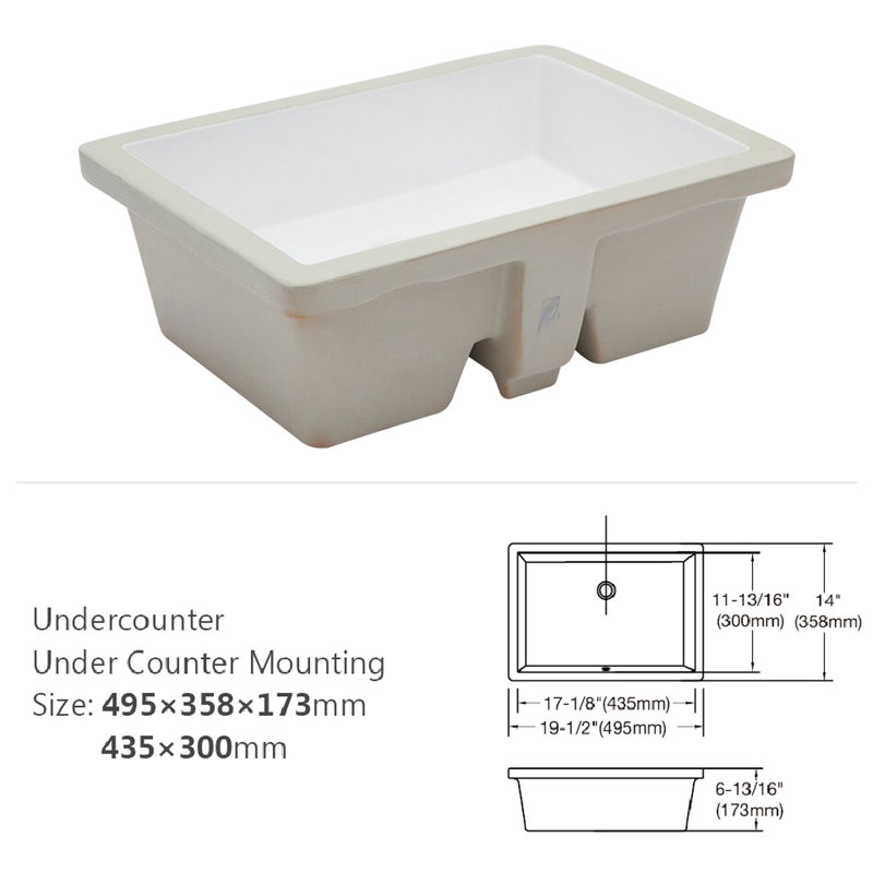 Classic Ceramic Rectangular Undermount Bathroom Sink With Overflow - 19.5X14x6 Inch, White, Stain , For Different Environments Modern 19.5"X14", Stain-, & Home Bathrooms