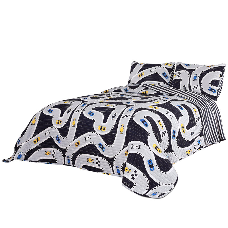 Car Tracks 2 - Piece Quilt Set, Queen Quilt + 2 Standard Shams