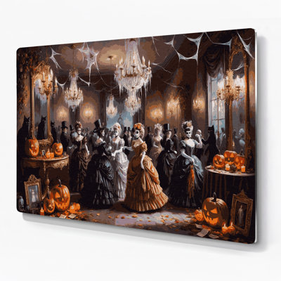 Halloween Antique Halloween party scenes Brown Metal Wall Art