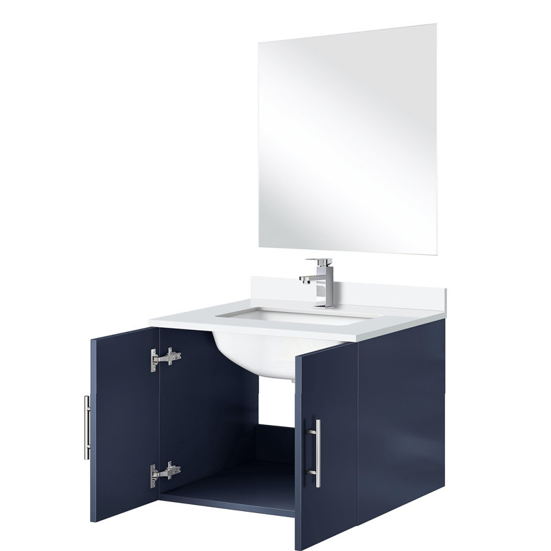 Meuble-lavabo bleu marine 24 po x 22 po, comptoir en quartz blanc, miroir de 18 po, taches et rayures pour une utilisation continue, comptoir de salle de bain, miroir et longue durée
