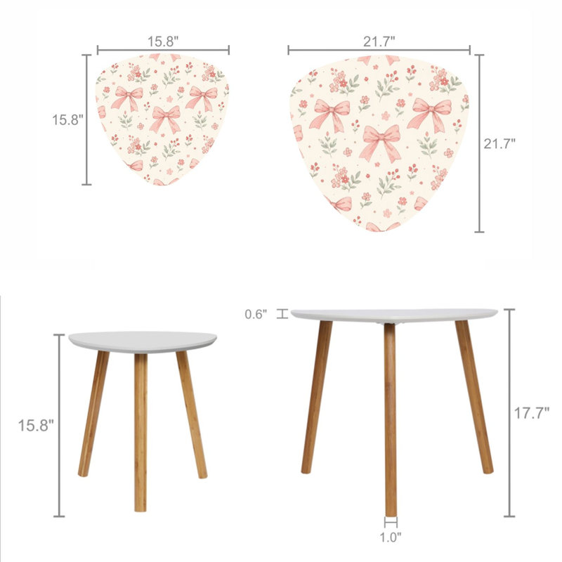 Ensemble de 2 tables basses gigognes triangulaires transparentes à motif de cerisier sans couture