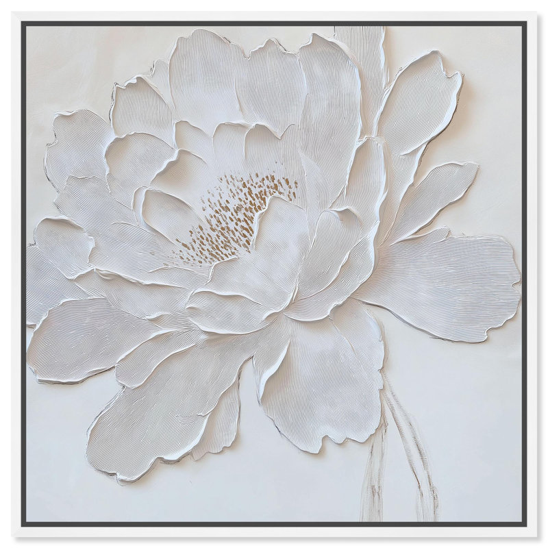 Pivoine blanche en relief, reproduction d'art sur toile par Art Remedy, cadre blanc, 30 x 30, H 31 po x l 31 po, Cadre blanc