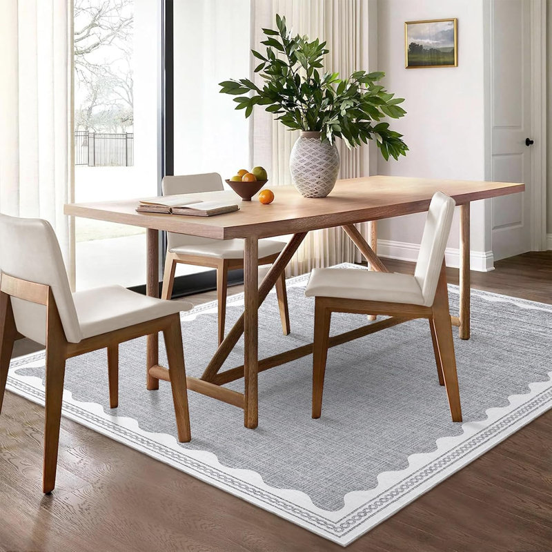 Washable 2x6 Runner Rug Gray Long Non-Slip Carpet Foldable Bordered Low Pile Stain-Resistant Indoor Accent Mat