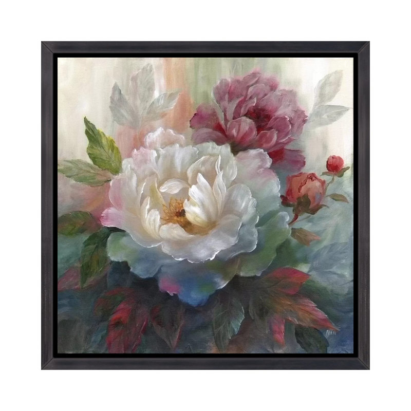 «Roses» - Impression encadrée sur papier, H 18 po x l 18 po x 1,5 po, Toile avec cadre noir patiné