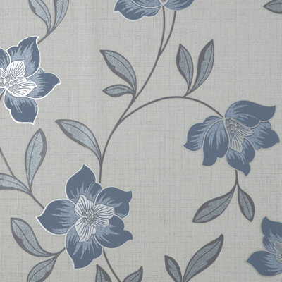 Larson Floral Navy Silver Wallpaper