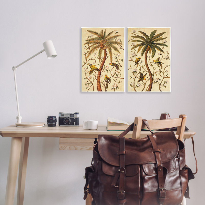 «Parrots & Curving Palm Trees» par Rodolfo Jimenez, H 19 po x l 13 po