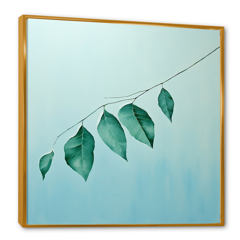 Bleu sarcelle Tranquility Leaf Impression I, Cadre flottant doré, H 24 po x l 24 po x P 1 po