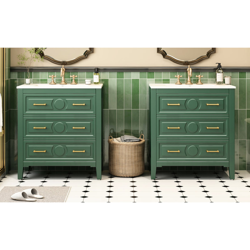 Meuble-lavabo simple Fernada, Vert, 58"